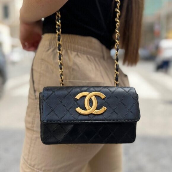 CHANEL 24K Vintage Single Flap Bag Large Coco Quilted Chain Shoulder Bag Purse - Picture 2 of 16